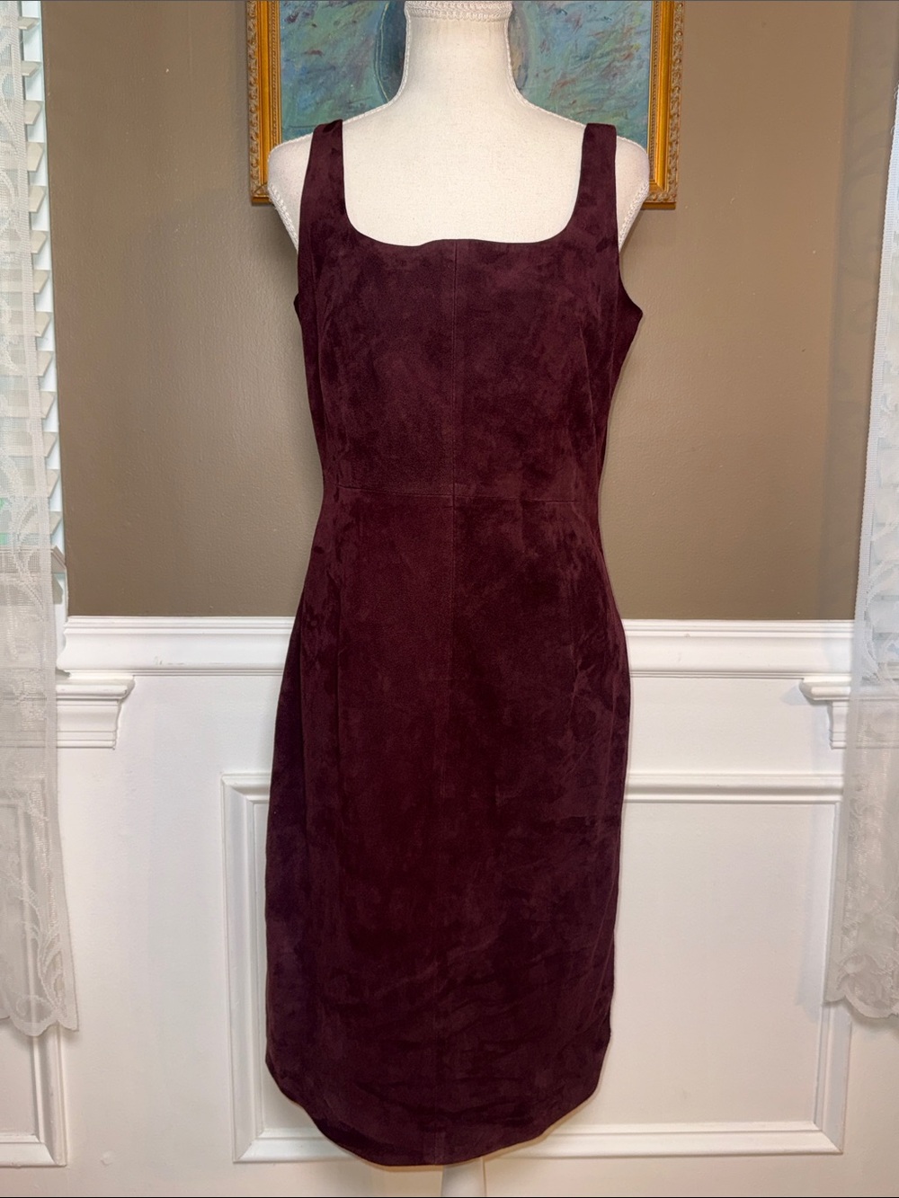 Deep Plum Purple Genuine Suede Leather Midi Dress Sz 8 M